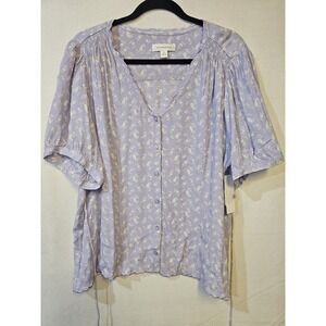 Treasure & Bond Women's Vicose Y2k Style Plus Size 2X Short Sleeve Blouse